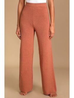 Known To Be Cozy Rusty Rose Wide-Leg Sweater Pants