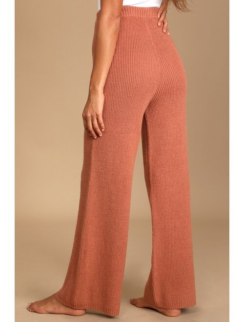 Lulus Known To Be Cozy Rusty Rose Wide-Leg Sweater Pants
