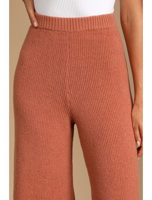Lulus Known To Be Cozy Rusty Rose Wide-Leg Sweater Pants