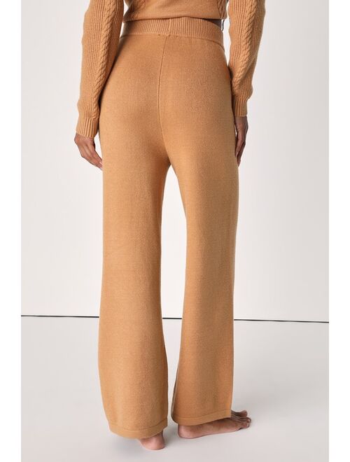 Lulus Always Comfy Light Brown Wide-Leg Sweater Pants