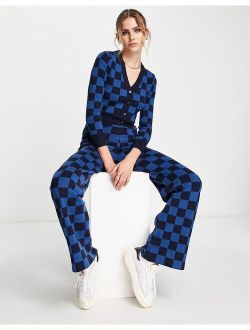 Gianni Feraud checkerboard wide knit pants in blue - part of a set