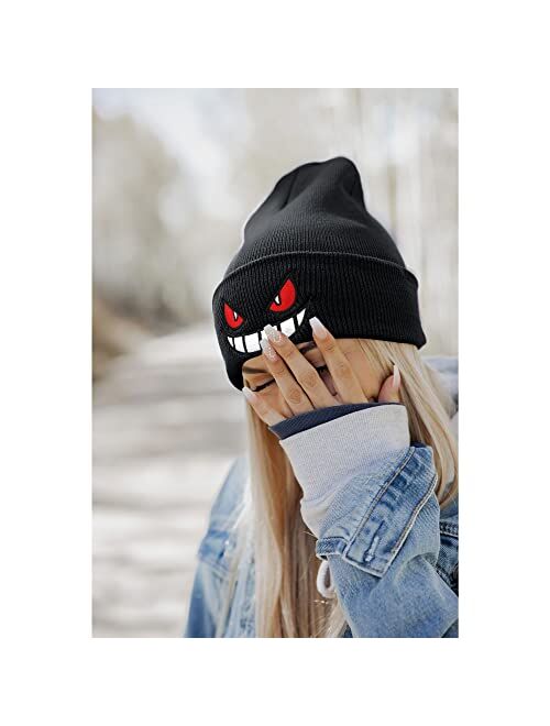 Ohjijinn Anime Beanie Knit Hats, Funny Beanie Hat Winter Skiing Slouchy Warm Cap, Soft Headwear for Men Women