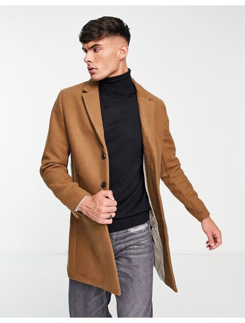 Jack & Jones Premium wool overcoat in brown