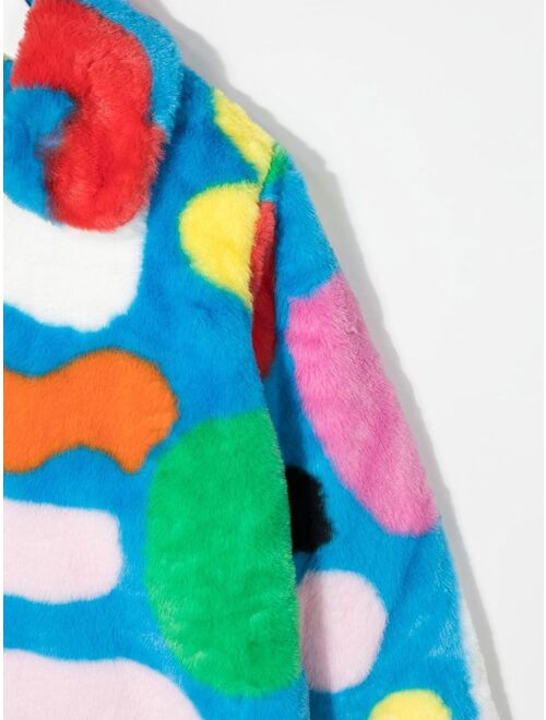 Stella McCartney Kids abstract print faux fur jacket