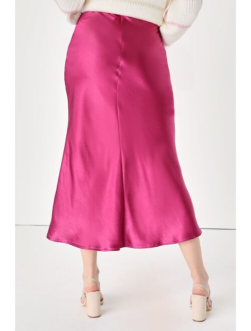 Lulus Simple Sophistication Magenta Satin High-Rise Midi Skirt