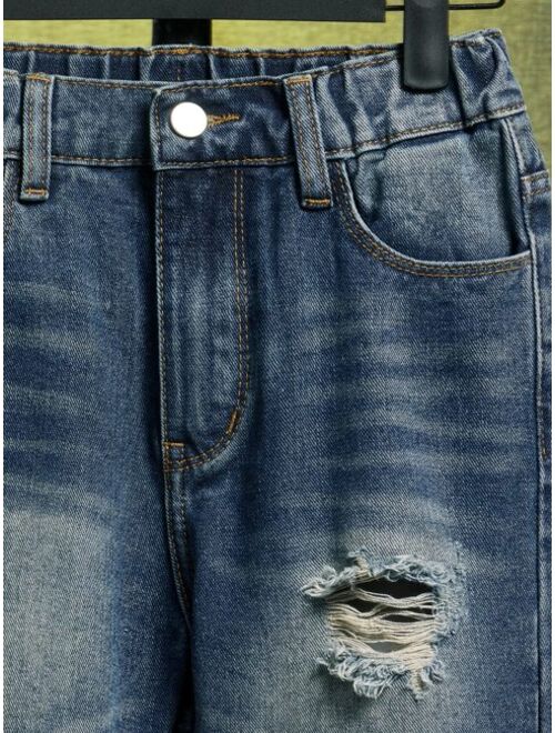 Shein Boys Ripped Frayed Bleach Wash Jeans