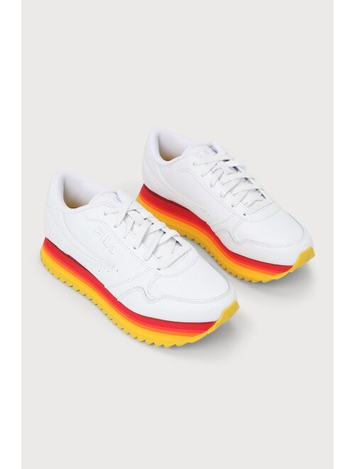 FILA Orbit White Multi Stripe Flatform Sneakers