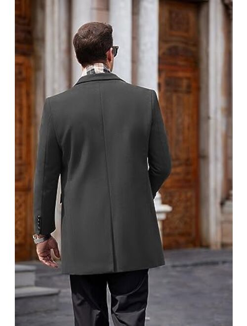 COOFANDY Men's Wool Blend Coat with Detachable Plaid Scarfs Notched Collar Single Breasted Pea Coat