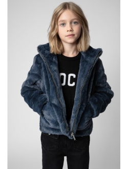 Zadig & Voltaire Kids high-neck zipped faux-fur jacket
