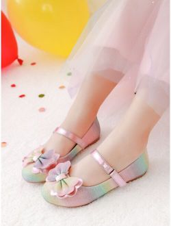 Furdeour Shoes Girls Glitter Ombre Bow Decor Mary Jane Flats