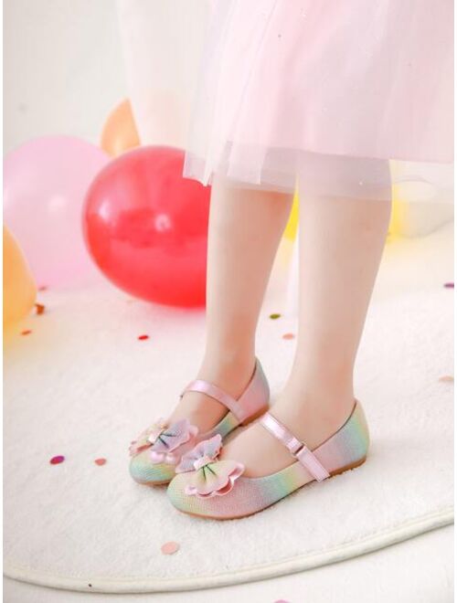 Shein Furdeour Shoes Girls Glitter Ombre Bow Decor Mary Jane Flats