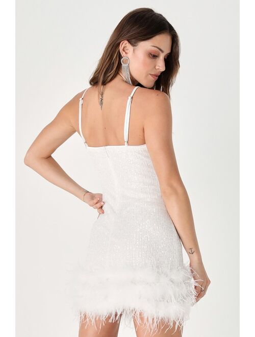 Lulus Truly Sensational White Sequin Feather Sleeveless Mini Dress