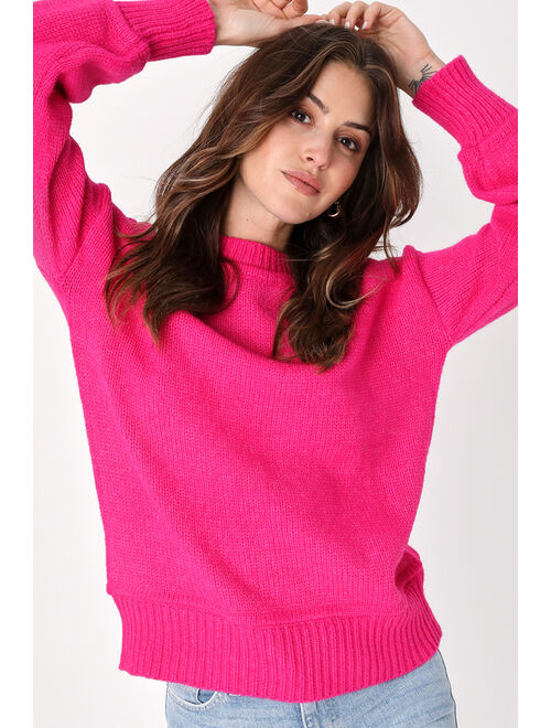 Lulus Easily Cute Hot Pink Long Sleeve Pullover Sweater