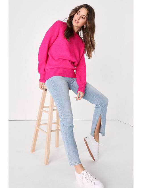 Lulus Easily Cute Hot Pink Long Sleeve Pullover Sweater