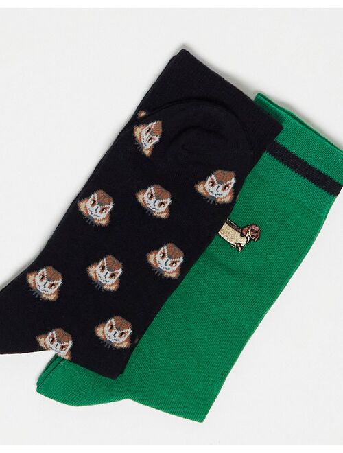 ASOS DESIGN 2 pack ankle socks with dog designs in multi