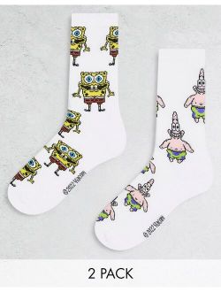 2 pack sports socks with Spongebob and Patrick AOP