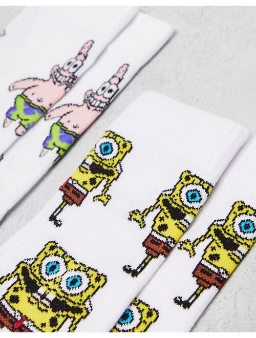 ASOS DESIGN 2 pack sports socks with Spongebob and Patrick AOP