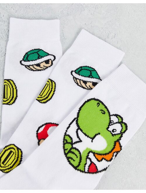 ASOS DESIGN Mario Kart Yoshi 2 pack ankle sock in white