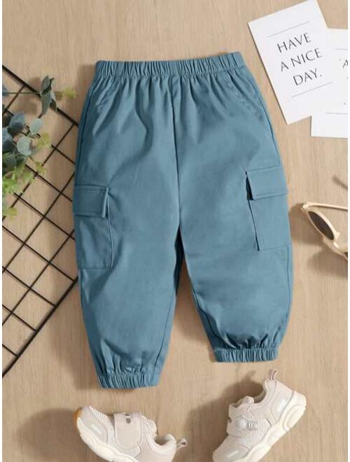 SHEIN Baby Solid Flap Pocket Cargo Pants