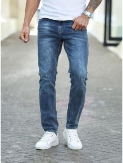 Men Slant Pocket Slim Straight Jeans