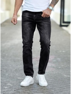 Men Slant Pocket Slim Straight Jeans