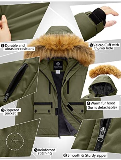 GEMYSE Boy's Winter Waterproof Ski Snow Jacket Hooded Fleece Windproof Jacket