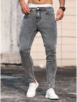 Men Solid Slant Pocket Skinny Jeans