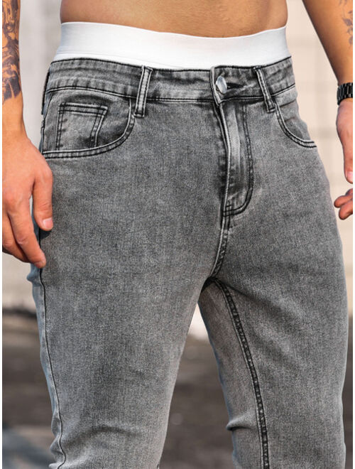 Shein Men Solid Slant Pocket Skinny Jeans