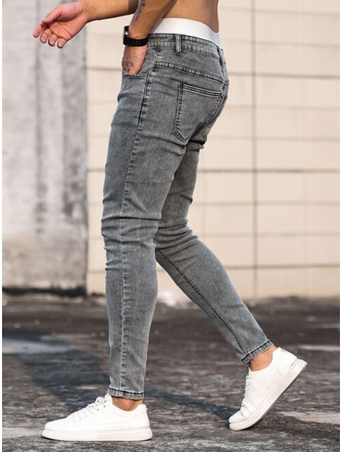 Shein Men Solid Slant Pocket Skinny Jeans