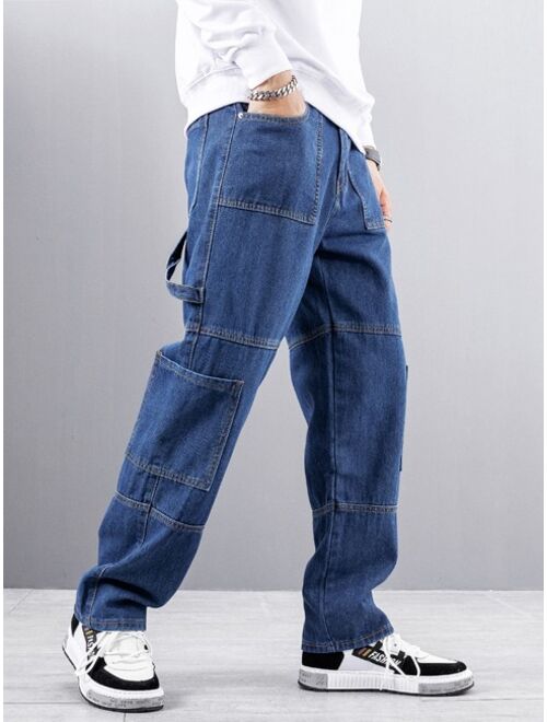 Shein Men Patched Pocket Strap Detail Cargo Jeans
