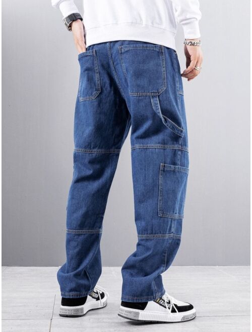 Shein Men Patched Pocket Strap Detail Cargo Jeans