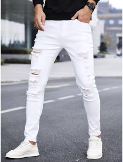 Men Ripped Frayed Skinny Jeans