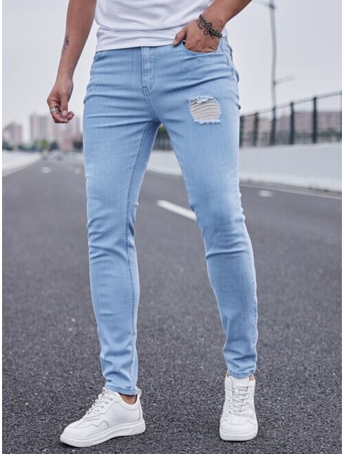 Manfinity Homme Men Light Wash Ripped Skinny Jeans