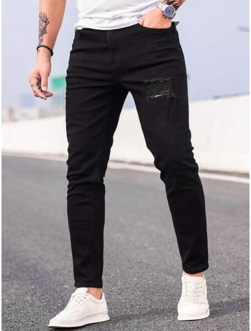 Manfinity Homme Men Light Wash Ripped Skinny Jeans