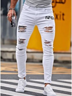 Men Letter Graphic Ripped Skinny Jeans