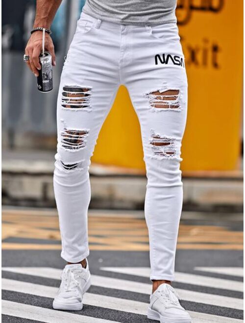 Shein Men Letter Graphic Ripped Skinny Jeans
