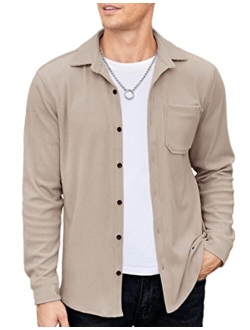 Men's Corduroy Shirt Casual Shacket Long Sleeve Button Down Lightweight Jacket
