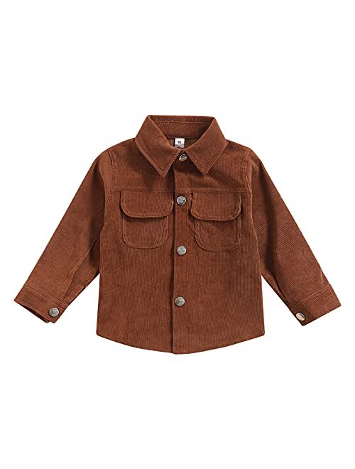 Tiacham Toddler Baby Boy Girl Shirts Fall Winter Corduroy Jacket Kids Button Down Shirt Solid Color Tops