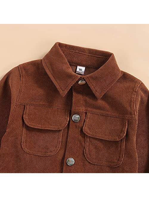 Tiacham Toddler Baby Boy Girl Shirts Fall Winter Corduroy Jacket Kids Button Down Shirt Solid Color Tops