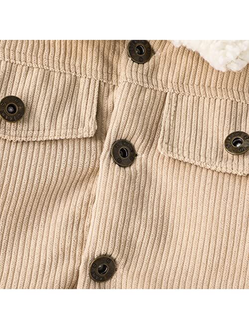Noubeau Baby Boys Girls Corduroy Jacket Kids Toddler Sherpa Lined Top Lapel Button Down Thicked Warm Coat Winter Outerwear