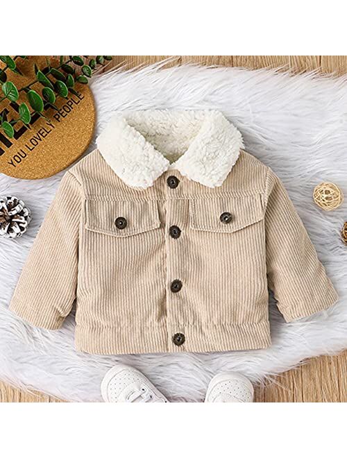 Generic Kids Baby Boys Winter Coat Fleece Lined Thick Warm Outerwear Toddler Solid Color Corduroy Jacket 6M-3Y