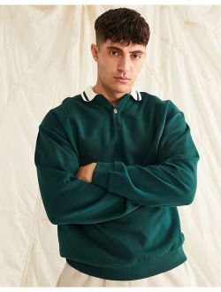 oversized rugby polo sweatshirt with tipping in green