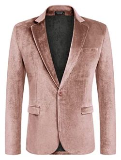 Men's Velvet Blazer Notched Lapel Velour Suit Jacket One Button Tuxedo Jackets for Wedding Prom Party Dinner