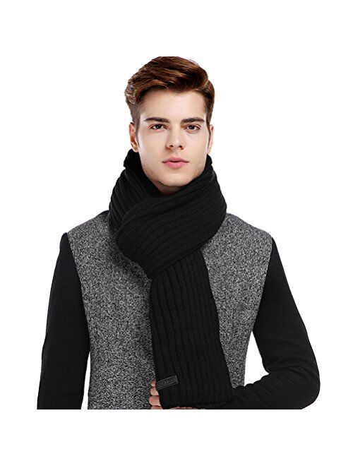 CACUSS Men's Long Thick Cable Cold Winter Warm Scarf Soft Knitted Neckwear