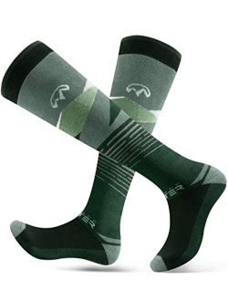 OutdoorMaster Ski Socks, 2-Pair Pack Skiing and Snowboarding Thermal Socks for Men with OTC Design w/Non-Slip Cuff