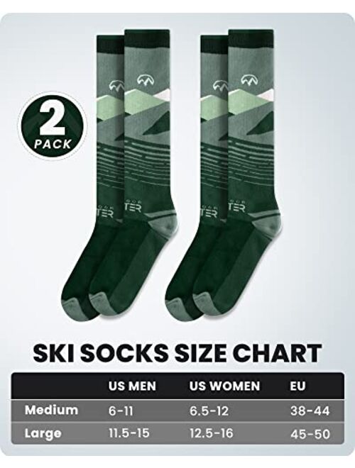 OutdoorMaster Ski Socks, 2-Pair Pack Skiing and Snowboarding Thermal Socks for Men with OTC Design w/Non-Slip Cuff