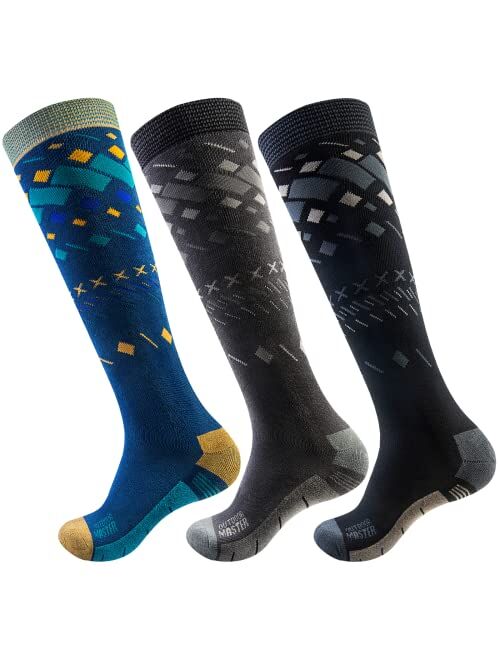 OutdoorMaster Ski Socks, 2-Pair Pack Skiing and Snowboarding Socks for Men & Women with OTC Design w/Non-Slip Cuff