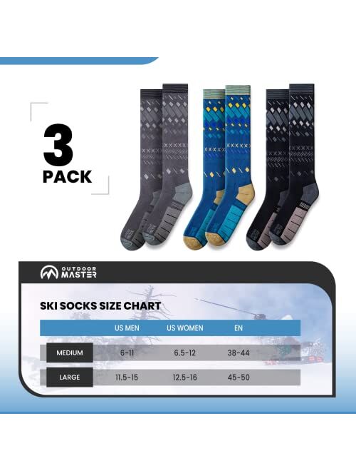 OutdoorMaster Ski Socks, 2-Pair Pack Skiing and Snowboarding Socks for Men & Women with OTC Design w/Non-Slip Cuff