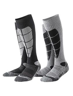 Tough Land Wool Ski Socks for Women & MenSnowboarding Socks, OTC, Cushioned, Warm, Durable, Easy Care. 2 Pairs