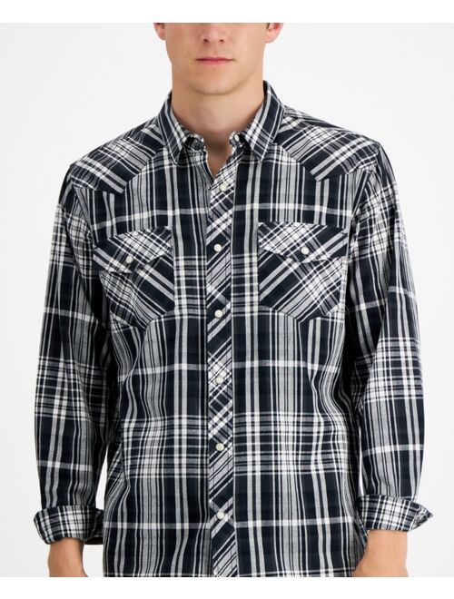 SUN + STONE Men's Remington Regular-Fit Plaid Western Shirt, Created for Macy's